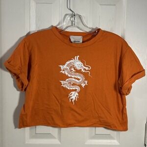American Rebel Crop Top T-Shirt Women's Size Medium Orange Dragon Print